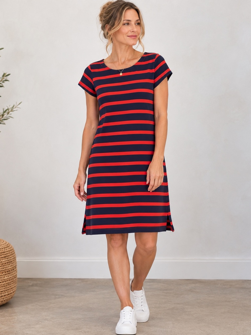 Hatley Red & Navy Striped Cotton T-Shirt Dress